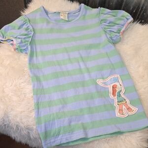 Matilda Jane Pastel Green & Light Blue Striped Tee with Character Patch